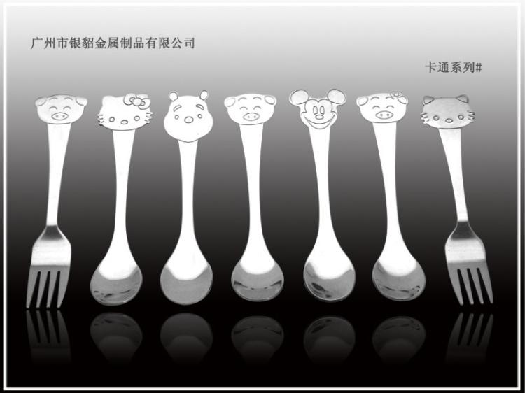供应银貂厂价直销卡通叉勺儿童套装餐具笑脸叉勺不锈钢叉勺西餐叉勺