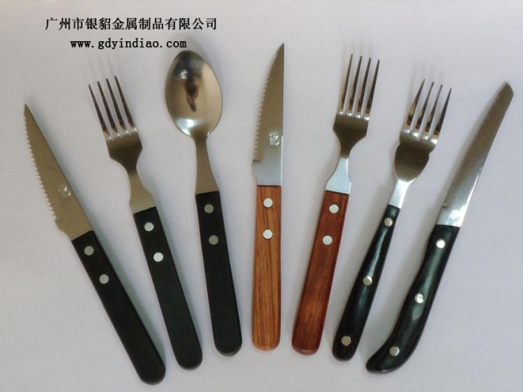 供应银貂厂价直销木柄鲍鱼叉勺不锈钢鲍鱼叉勺西餐叉勺礼品套装餐具