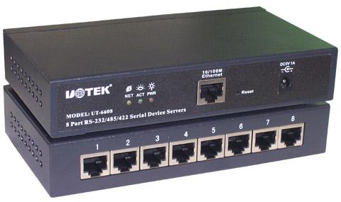 TCP/IP转八口RS-232/485/422串口服务器型号:UT-6608