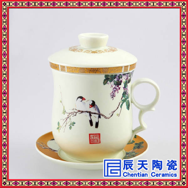陶瓷手绘粉彩人物茶杯 红瓷龙凤陶瓷对杯