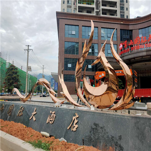 酒店门口凤凰雕塑 镜面玫瑰金不锈钢凤凰雕塑