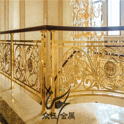 常德个性铜楼梯栏杆 新曼酒店镀金铜楼梯扶手设计大全