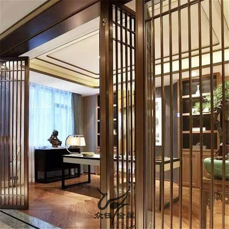 酒店大堂金属花格不锈钢管焊接屏风新特镜面k金镂空屏风装饰