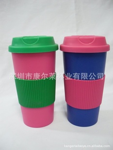 双层防烫塑料星巴克咖啡杯带硅胶套双层塑料杯(出口品)