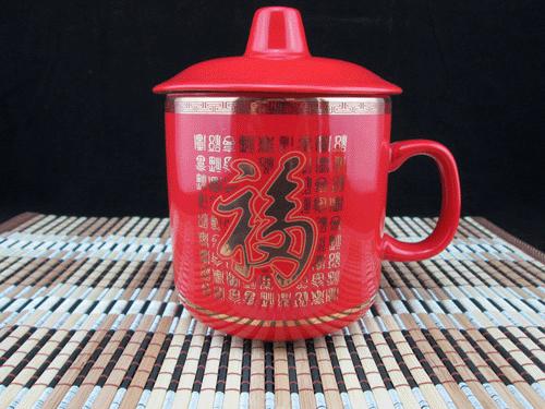 景德镇日用陶瓷办公水杯茶杯,描金百福图