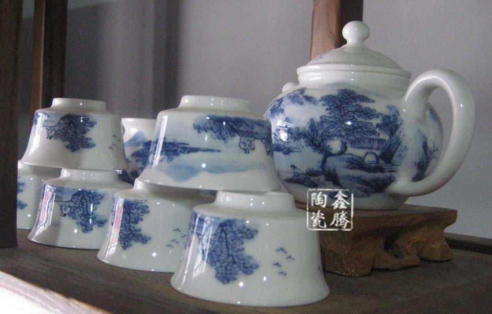 手绘青花茶杯,青花功夫茶具