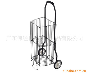 伟经欧式购物车,家用铁网双层钩物车