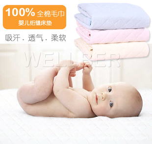 批发全棉毛圈布吸汗婴儿床垫薄型绗缝垫60*105