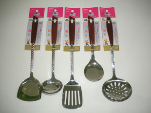 新桥牌不锈钢厨具餐具中式铲汤壳漏壳简铲饭勺2001紫纹柄厨具