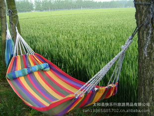 市场批发彩条帆布吊床(每个20元)送2条绑绳