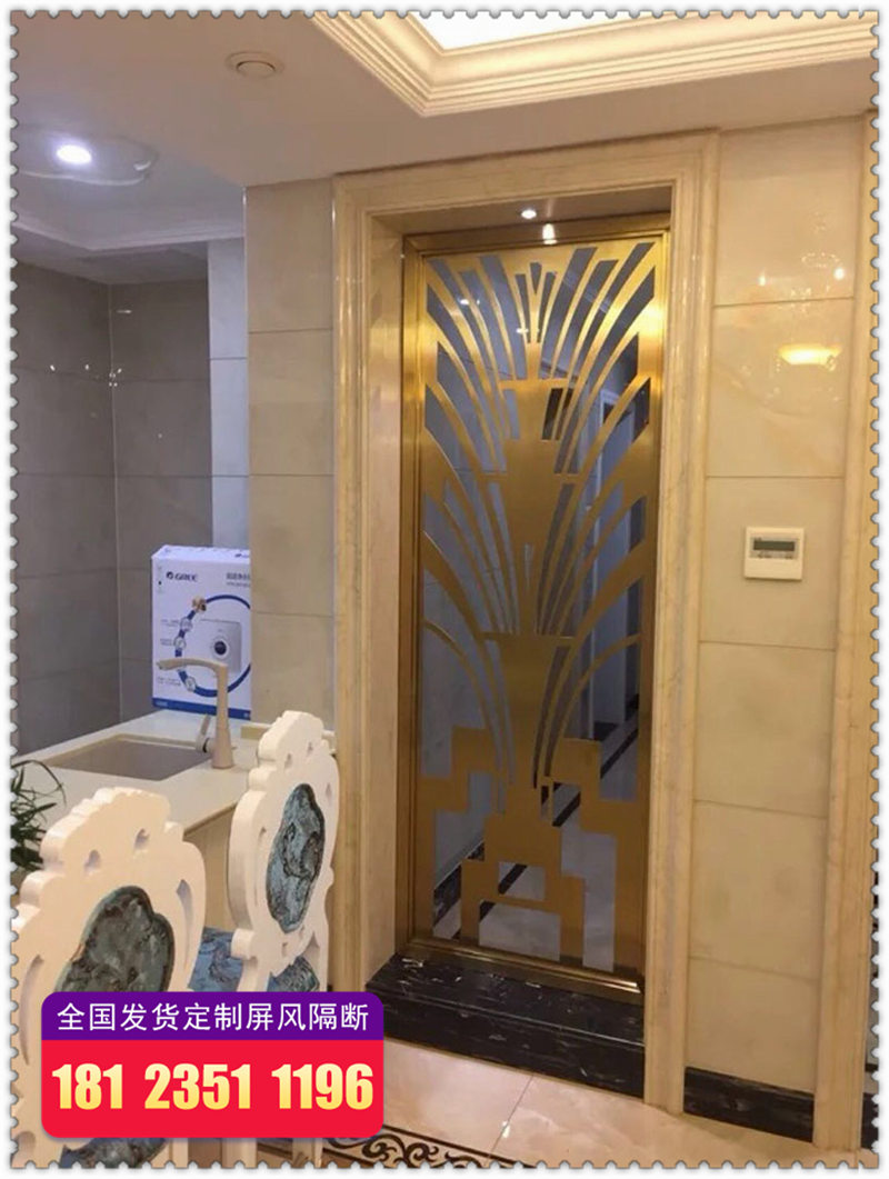 石材墙面翟梓美不锈钢屏风    简洁的石材墙面,通过黑色大理石台面