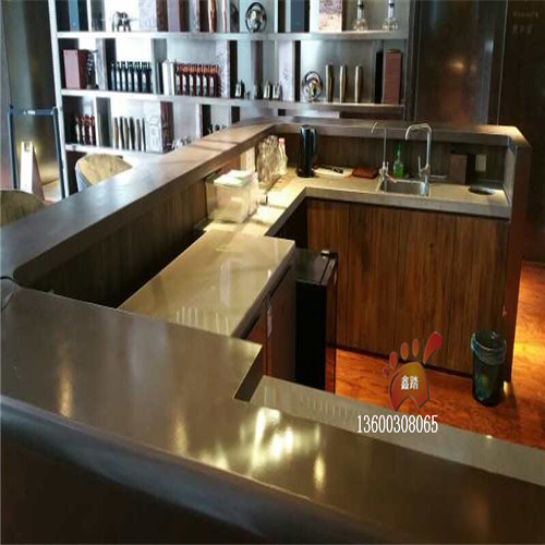 酒店前台异型不锈钢工作吧台成品效果图