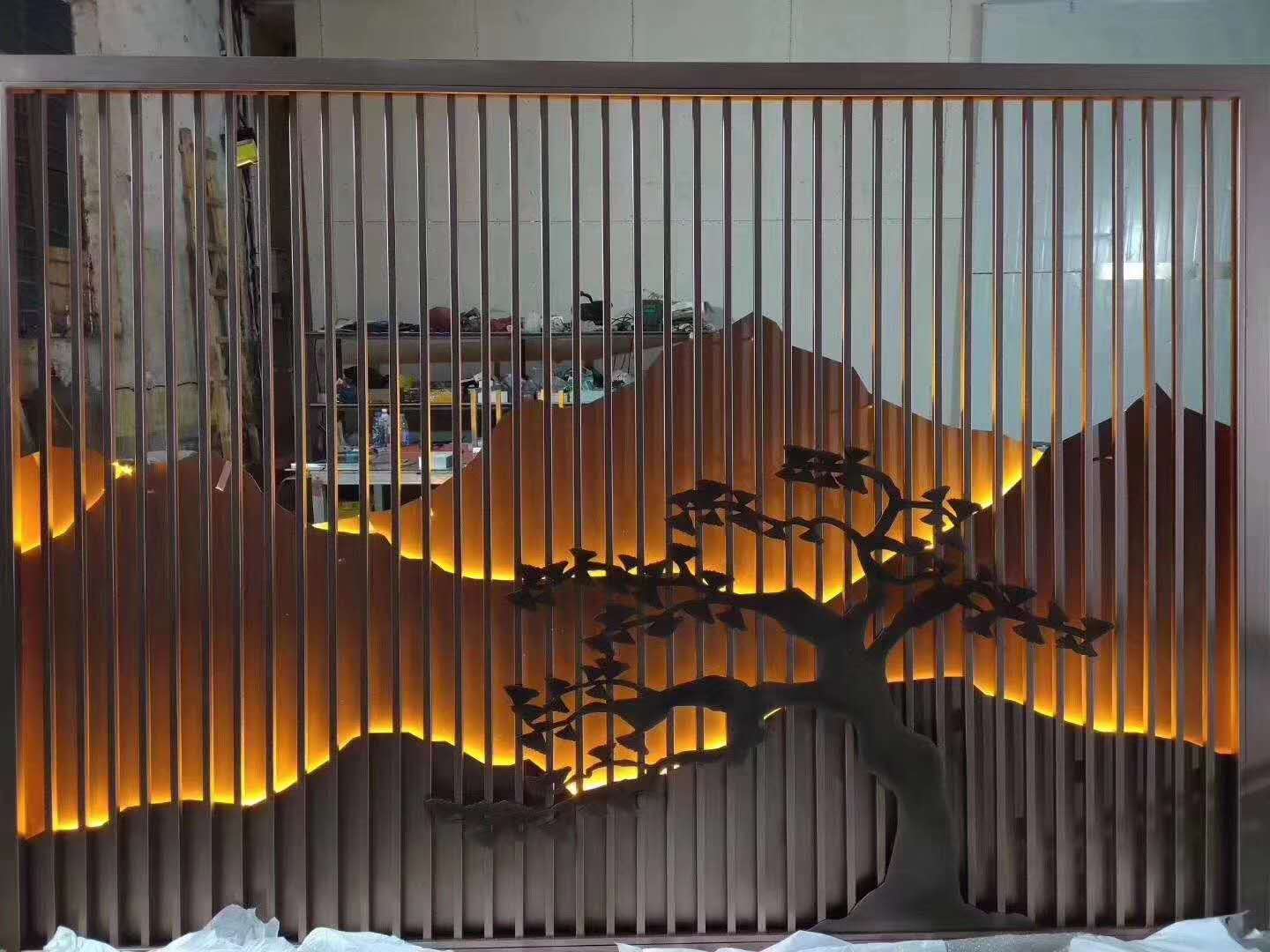 景墙不锈钢景观屏风售楼部入户特色不锈钢背景墙隔断
