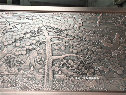 客厅悬挂式迎客松铝艺浮雕壁画