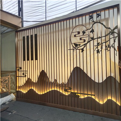 深圳金属古铜色装饰花格现代中式景墙装饰不锈钢隔断工厂直营