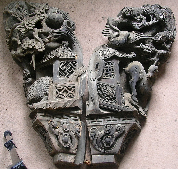 牛腿-瑞祥鹤鹿同春古建牛腿古玩牛腿雕花梁东阳木雕