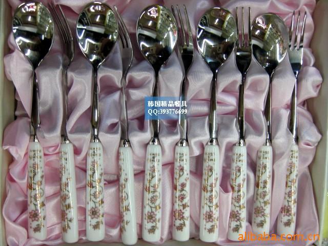 韩国陶瓷不锈钢餐具西餐具韩国勺叉套装