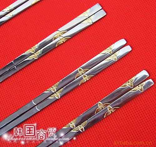 韩国不锈钢筷子餐具批4.2元/双扁体镀金多样