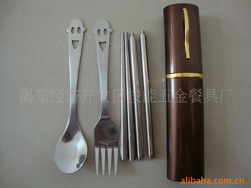 不锈钢笑脸餐具,便携筷子