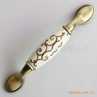 金花青古大长扁古典拉手/欧式古典拉手/田园陶瓷拉手96距