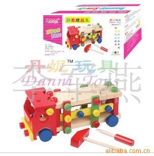 妮积木拼图益智玩具木玩具拆装螺丝车