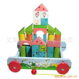智力.益智玩具小号彩拖拉积木车(图)