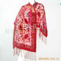 烂花绒围巾,烂花绒披肩,烂花绒三角巾