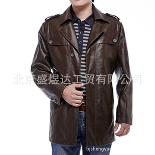 厂家直批品休闲男装水洗皮男式休闲皮风衣2068