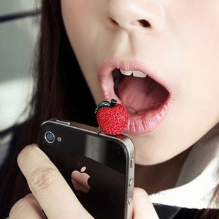 韩国饰品萌物超闪满钻红苹果造型iphone4s防尘塞红苹果