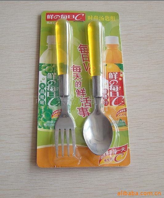 不锈钢勺,塑料柄勺子,塑料柄叉子,促销勺叉