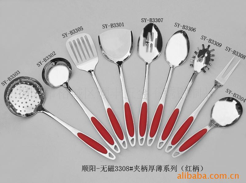 高档无磁红柄/兰柄/桃木柄厚薄不锈钢餐具(图)