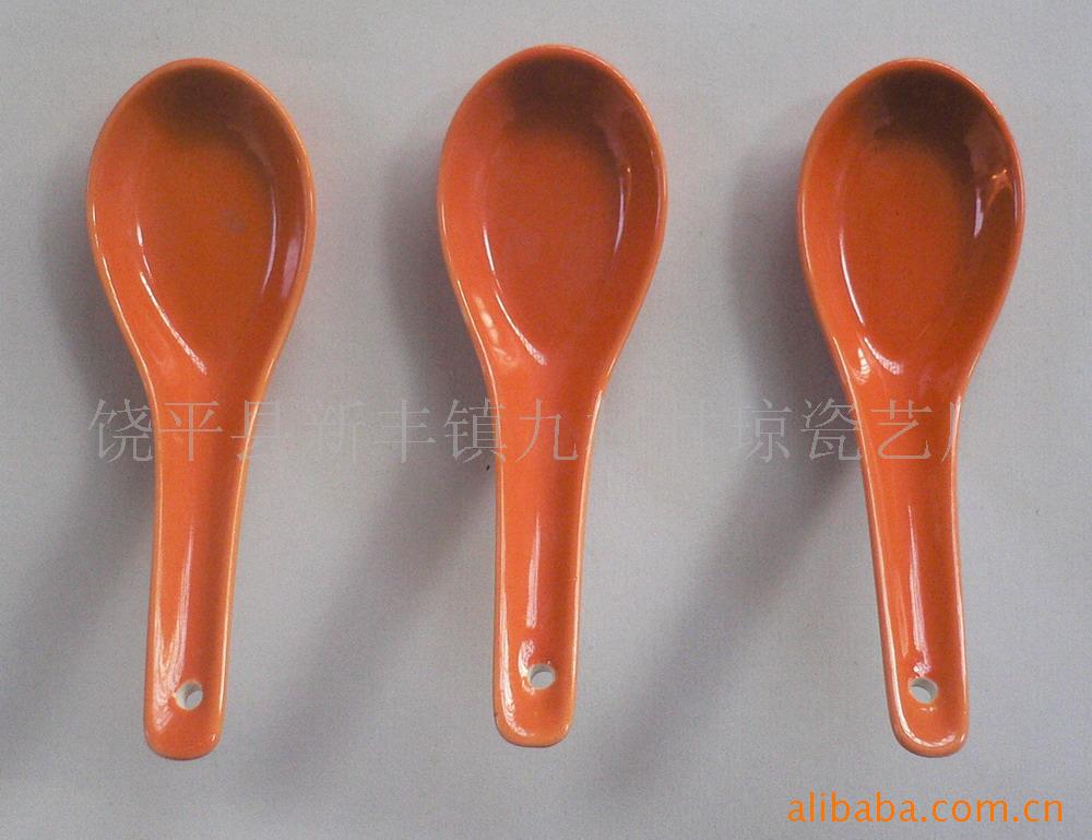 橙釉陶瓷勺子,礼品餐具,咖啡匙,汤匙、调羹
