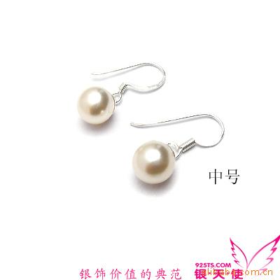 纯银仿珍珠圆球耳环,批发价不到10元,D8