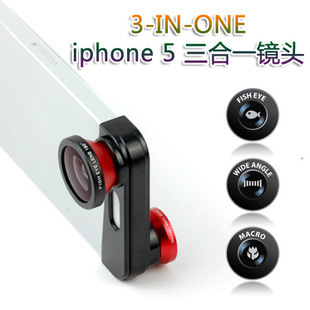 iphone5三合一镜头鱼眼镜头广角+微距手机配件fisheyelens