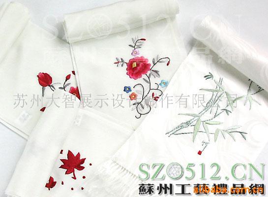 sc500白手工绣花真丝长巾,丝巾,围巾
