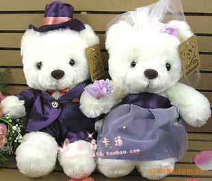 紫婚纱情侣熊.中号情侣熊婚车装饰公仔