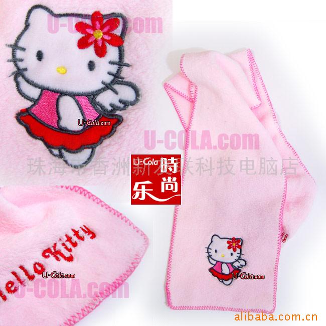 HelloKitty粉红绣花毛绒围巾