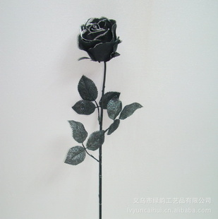 万圣节单只黑玫瑰,外贸仿真花出口仿真花