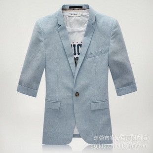 批发代发韩版七分袖麻料修身小西服紫断货增加5658码