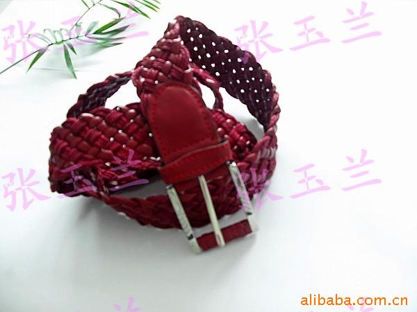 女款百搭红方扣头编织腰带/皮带/腰链/腰封