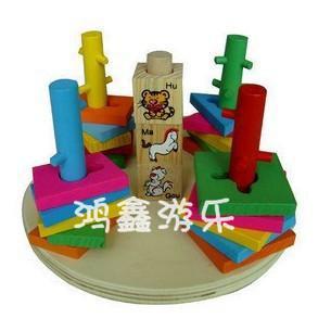 厂家彩几何图形五柱圆底儿童幼教智力玩具