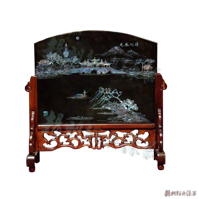 漆器-弧形台屏《扬州风光》旅游纪念品
