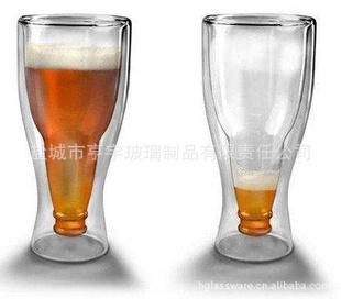HGL原厂双层啤酒玻璃杯,创意/翻转畅饮双层啤酒杯350毫升