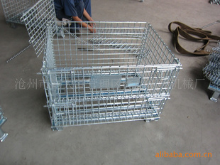 河北沧州金属可推式周转箱可折叠仓储笼料箱铁网箱