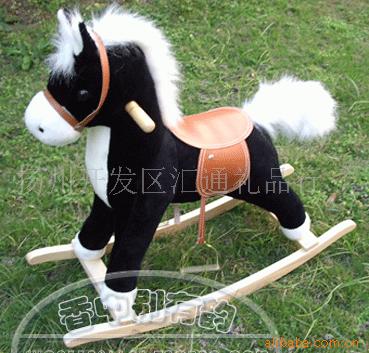 外贸----毛绒玩具木制架黑摇马