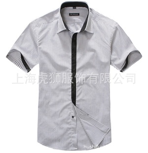 2012新款男式假领带全棉衬衫全棉韩版修身短袖衬衫男
