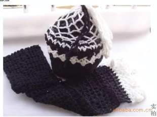冬季用品纯毛线编织加厚围巾帽子两件套